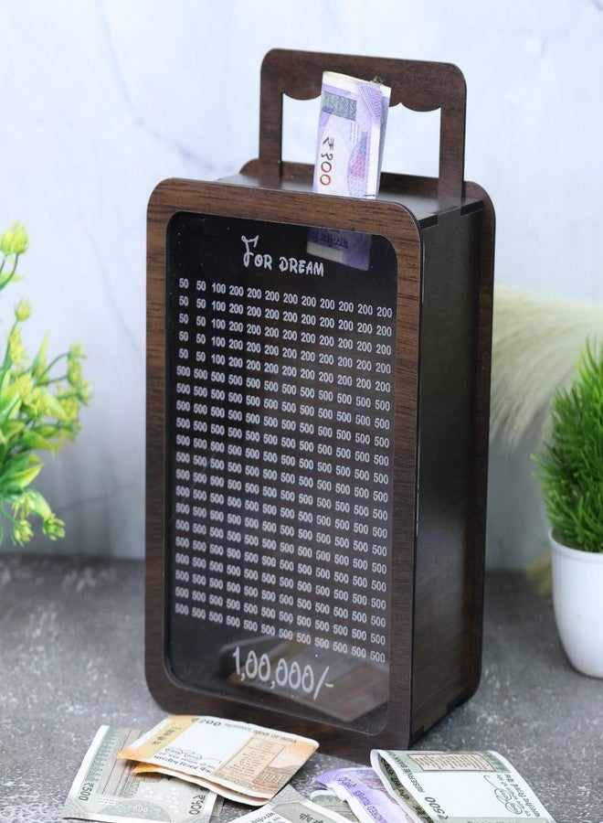 YESVIYA Travel Bag Wooden Piggy Bank for Kids & Adults | Carved Coin Box | Money Saver with Numbers | Donation Box, Savings Box, Mini Bank, Smart Wooden Coin Box - Image 2